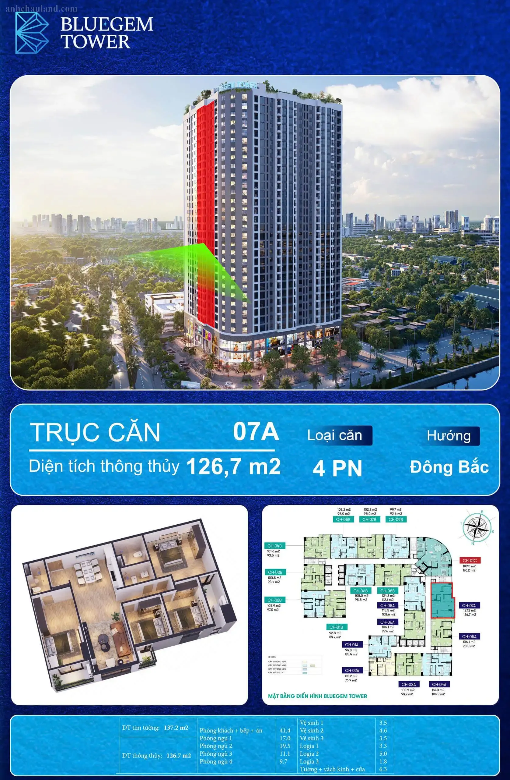 Mặt bằng căn hộ Bluegem Tower