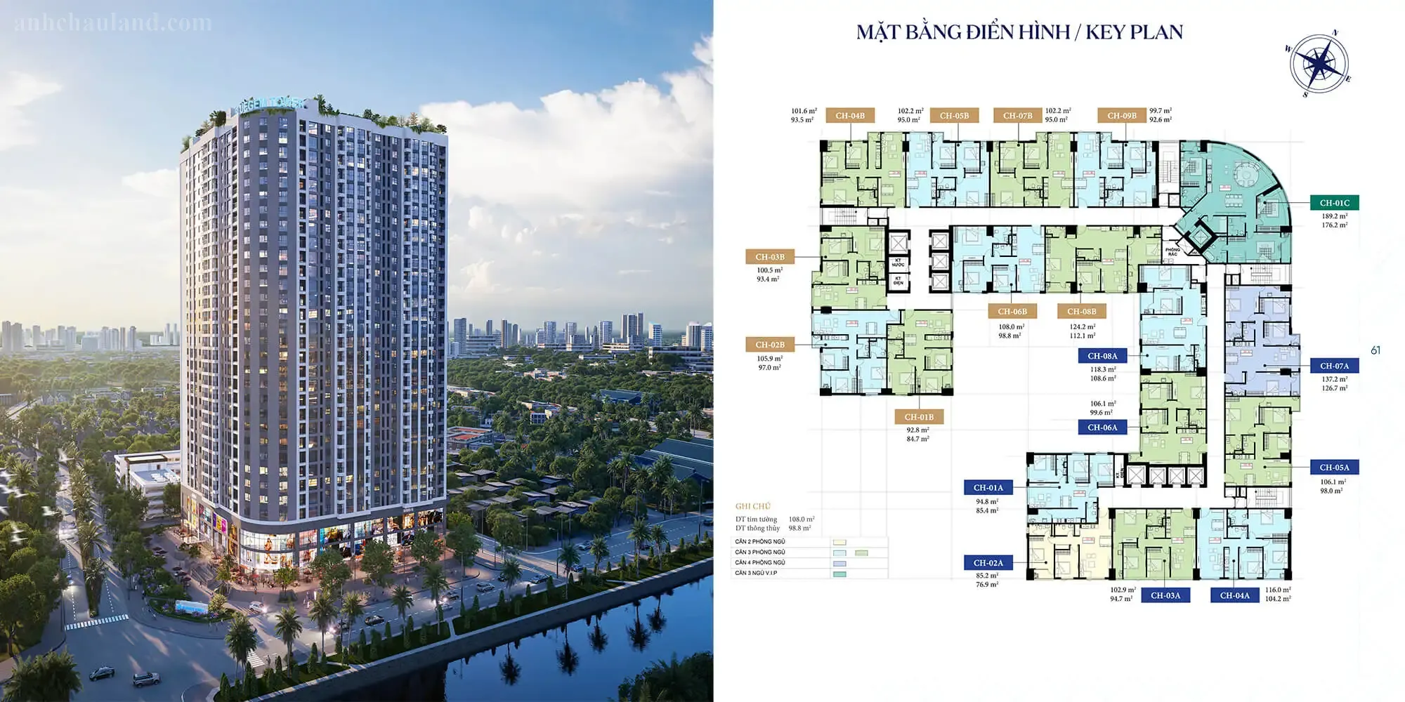 Phối cảnh và mặt bằng điển hình Bluegem tower